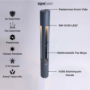  Fonelight markalı antrasit renk kısa bollard aydınlatma armatürü özellikleri